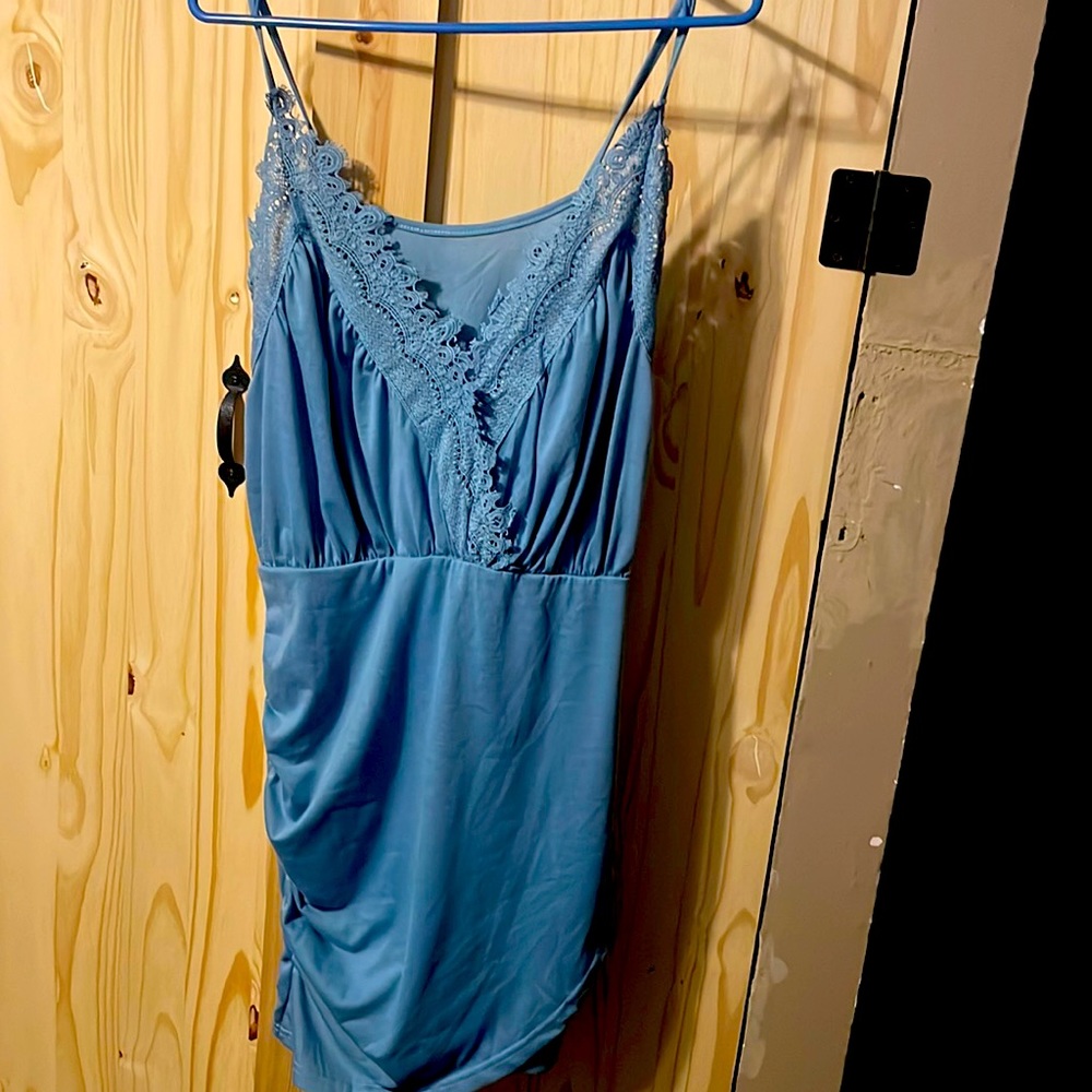 Sky blue spaghetti strap short dress